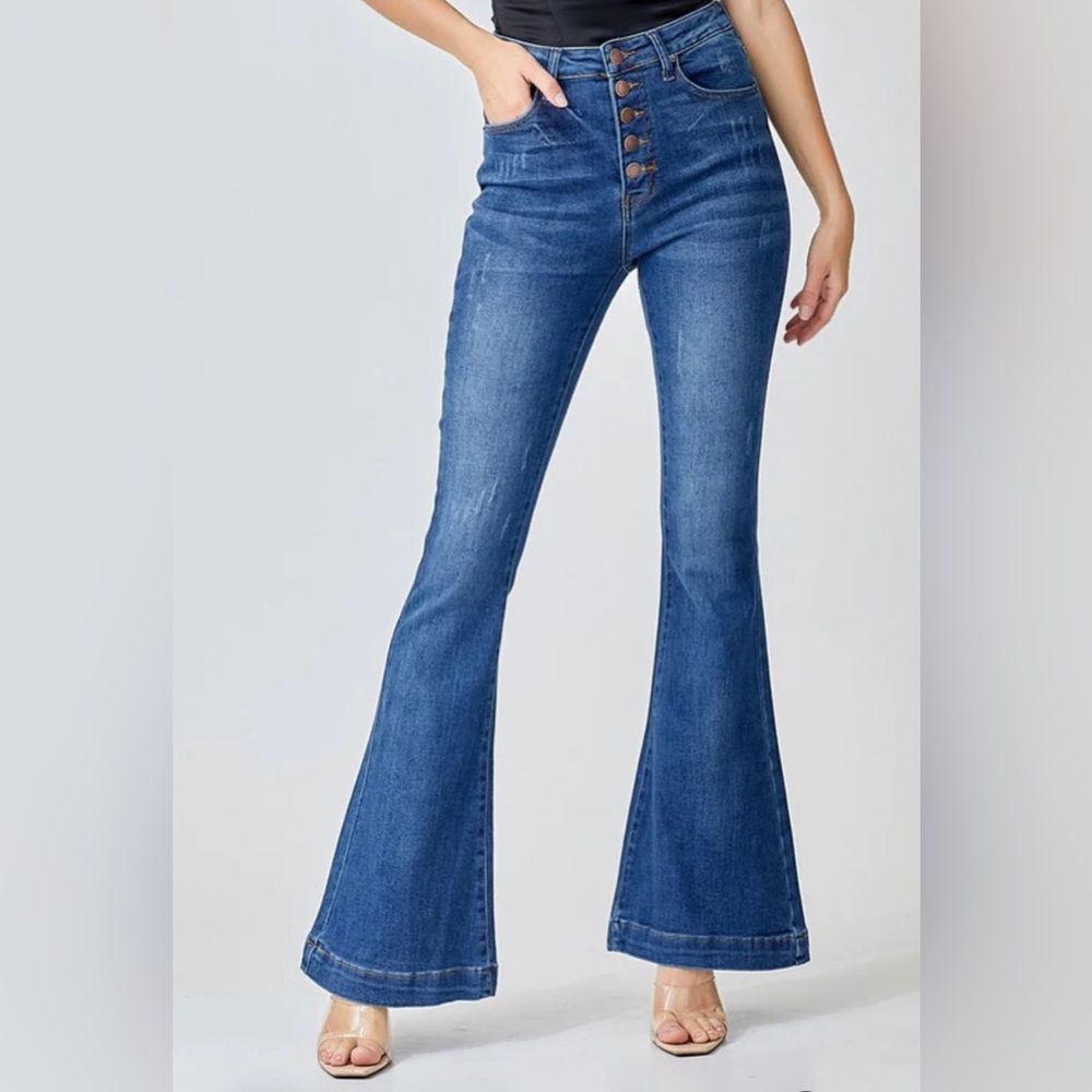 Risen button fly flare jeans